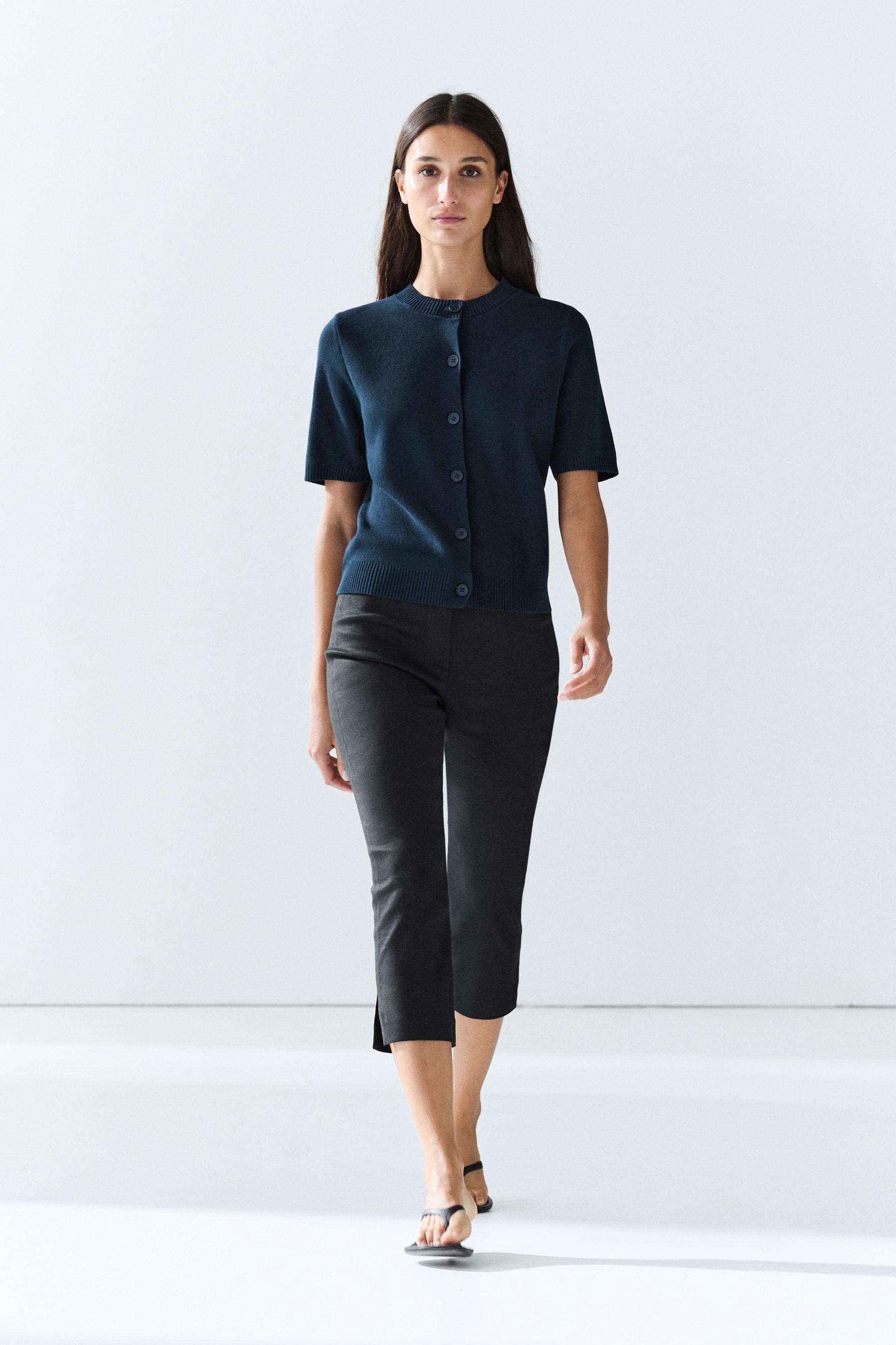 100% Cotton Short Sleeve Cardigan — Navy blue