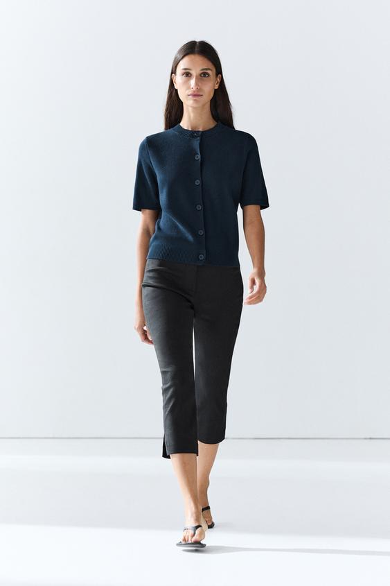 Zara 100% Cotton Short Sleeve Cardigan - Navy blue - Image 0