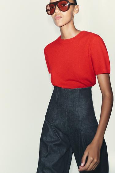 100% CASHMERE SHORT SLEEVE JUMPER - Red by Zara