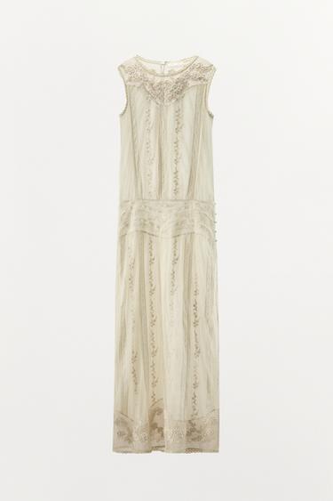 VESTIDO BORDADOS PUNTILLA ABALORIOS LIMITED EDITION - Blanco roto de Zara