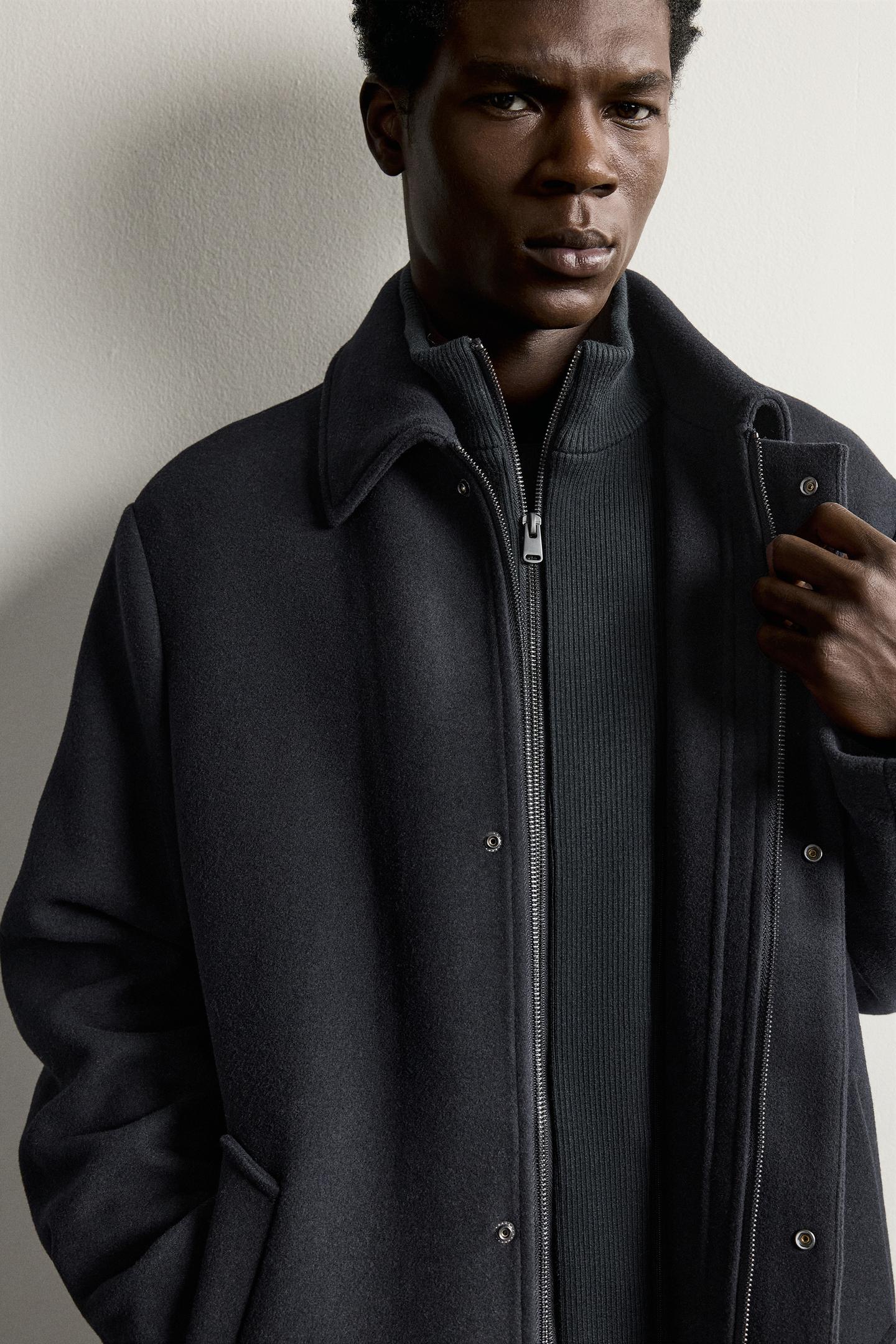 Мужское пальто Zara Regular Fit Detachable Collar, цвет: Тёмно-синий — фото 7