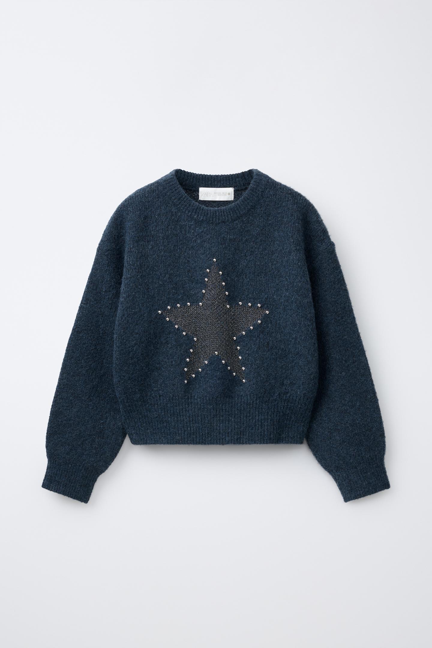 Детский свитер Zara Studded Star Knit Jumper, цвет: Синий / Индиго — фото 1