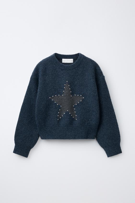 СВИТЕР С УЗОРОМ «ЗВЕЗДА» И САКУРАМИ — СИНИЙ / ИНДИГО от Zara — изображение 0
