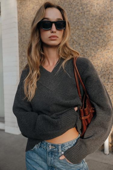 KNIT V-NECK JUMPER - Dark grey by Zara