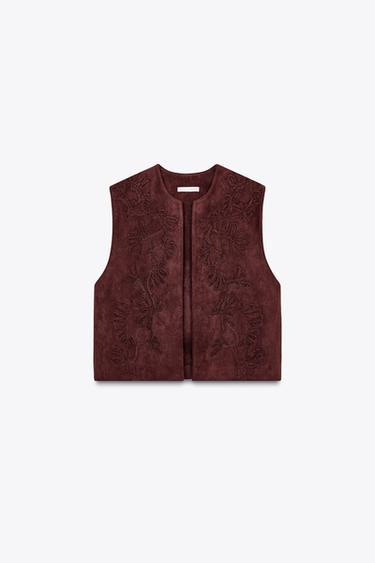 CHALECO EFECTO ANTE BORDADO - Burgundy de Zara