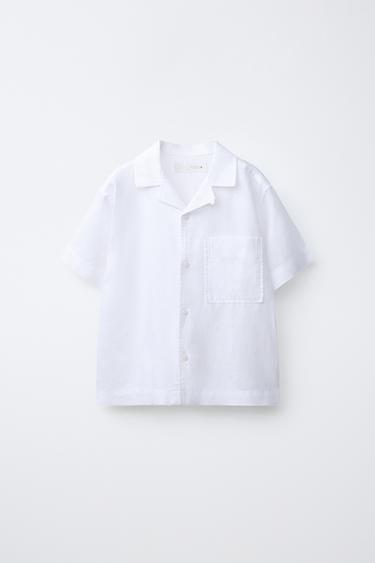 CAMISA BOWLING CON LINO Y ALGODÓN - Blanco de Zara