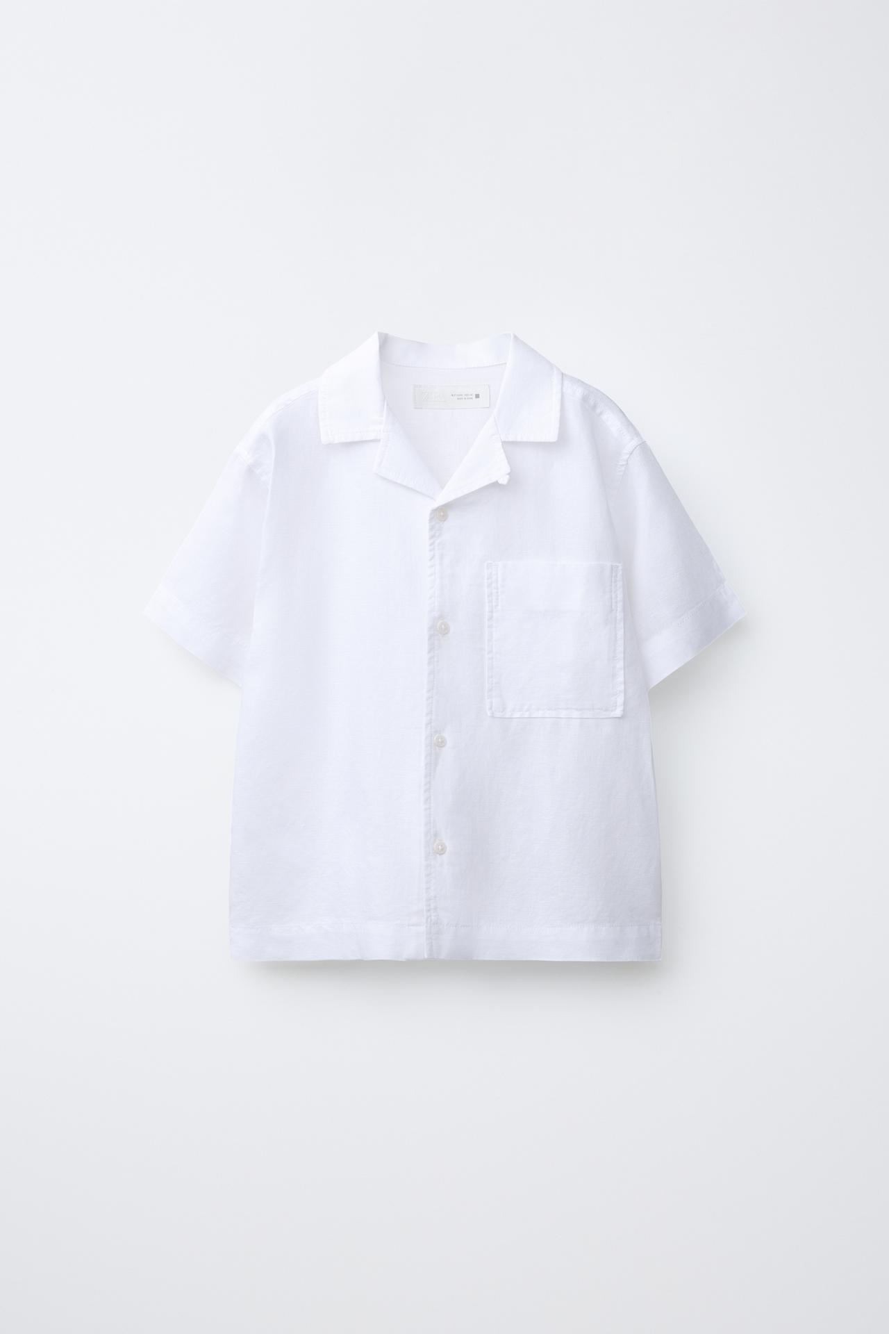 LINEN AND COTTON SPREAD COLLAR SHIRT — White
