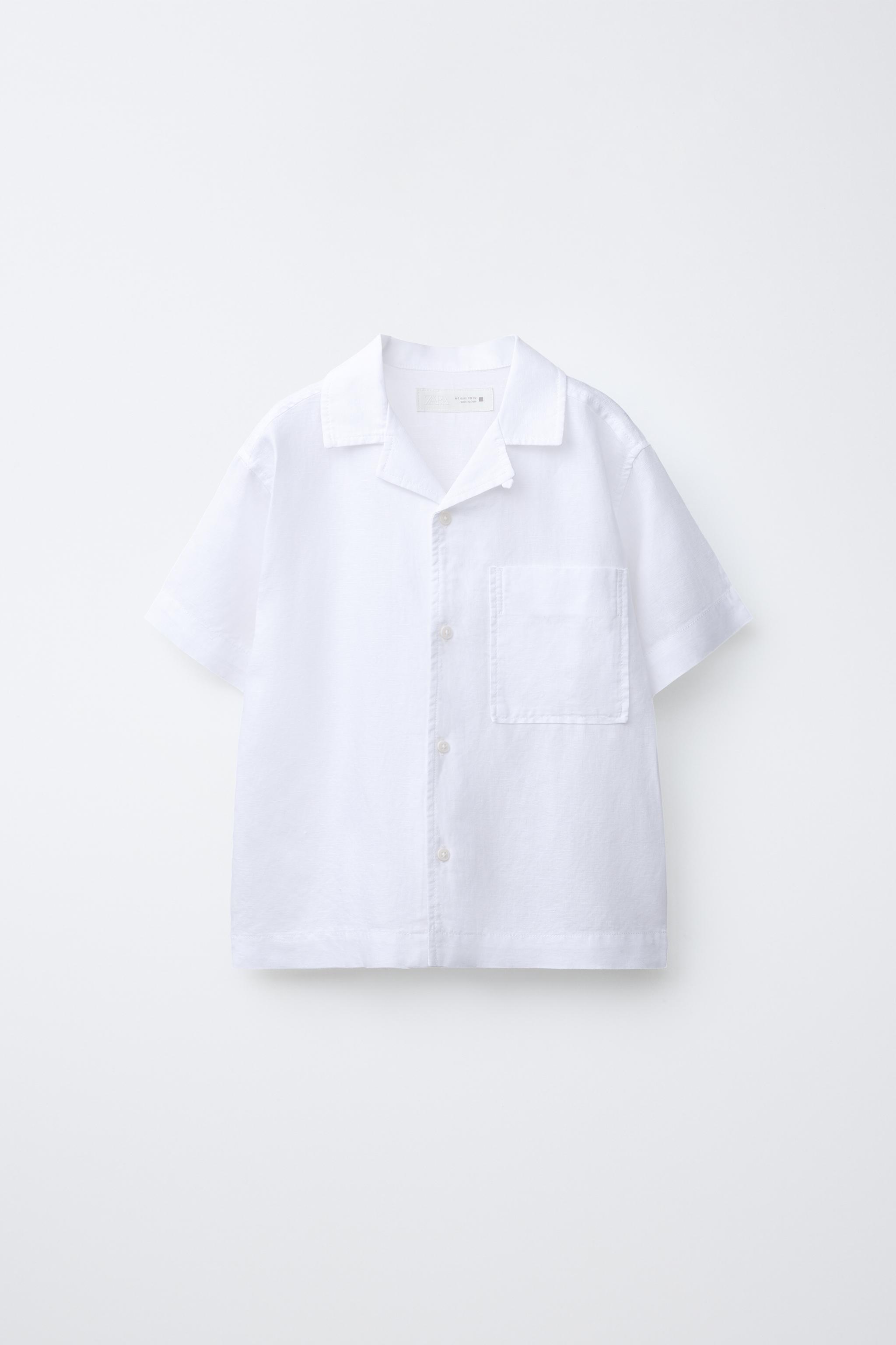 Zara LINEN AND COTTON SPREAD COLLAR SHIRT — фото 2