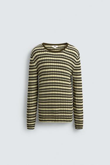 PULL EN JACQUARD À RAYURES - Kaki de Zara - Image 7
