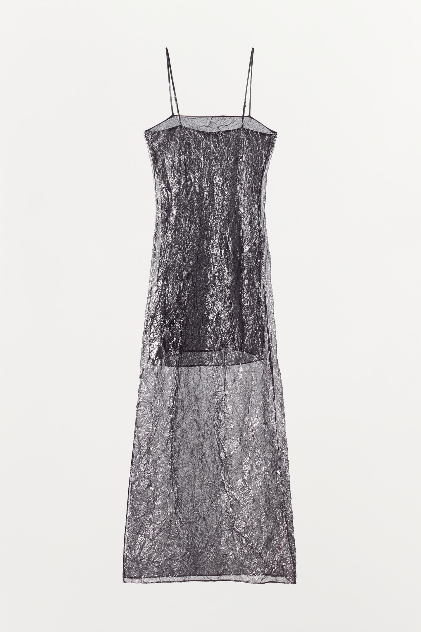 Женское платье Zara Crinkled Metallic-Effect Maxi, цвет: Чёрный / Серебряный — фото 6