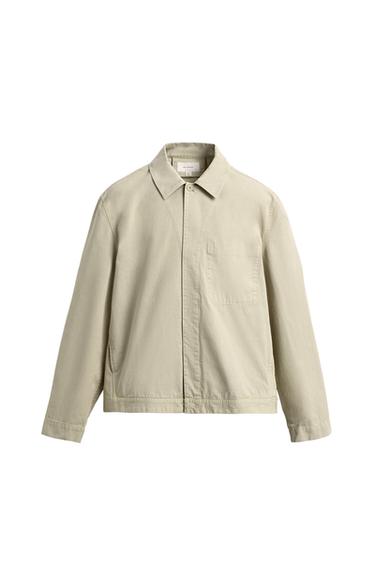 Zara REGULAR FIT POPLIN OVERSHIRT - Light green