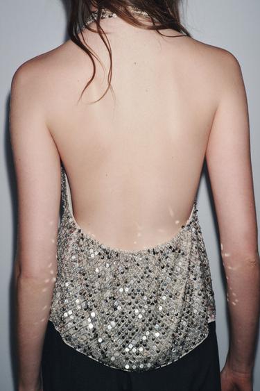 ZW COLLECTION HALTER SEQUIN TOP - Silver by Zara - Image 3