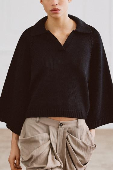 PULL EN MAILLE COL POLO - Noir de Zara - Image 3
