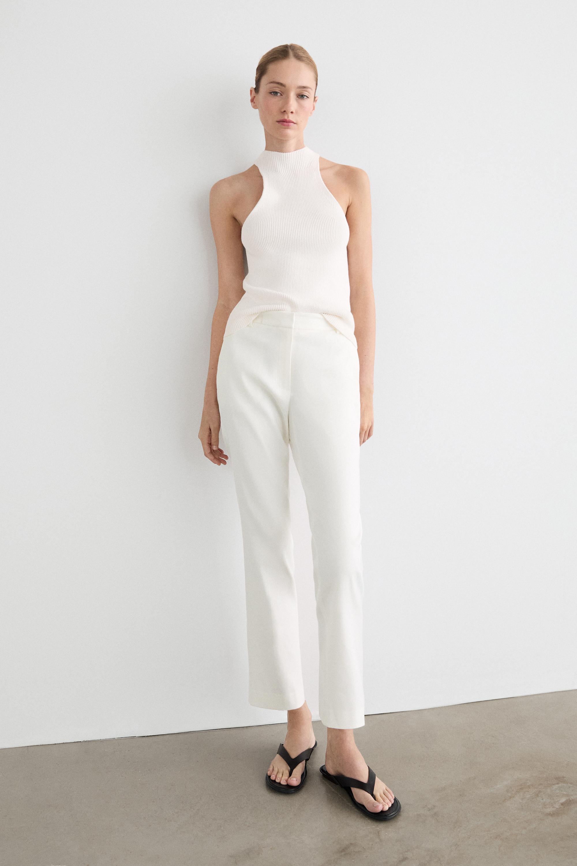 Straight-leg linen blend trousers — White