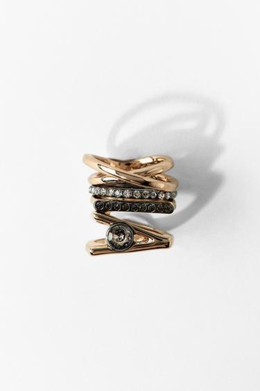PACK OF 2 COMBINED RHINESTONE RINGS - Golden by Zara