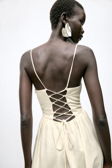 BEADED STRAPPY LINEN BLEND MIDI DRESS - Ecru by Zara - Image 7