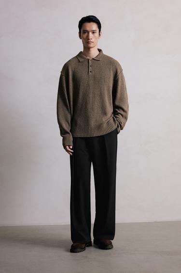 Zara 寬鬆針織 POLO 衫 - 棕色