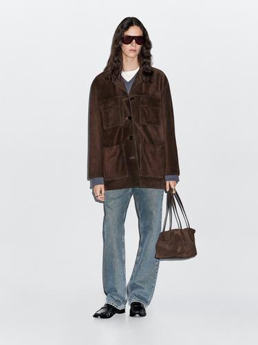 Chaqueta piel ante bolsillos - Marrón de Zara