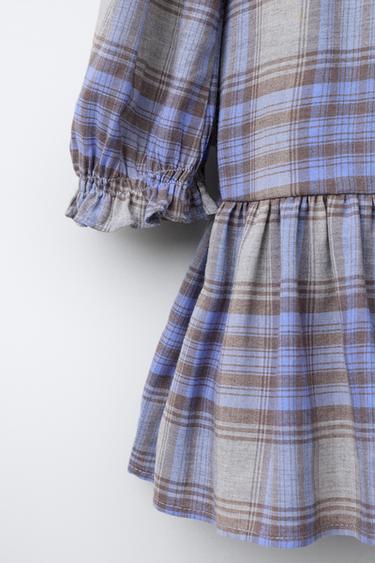 ROBE CARREAUX AVEC PLIS NERVUR S Gris Bleu ZARA France robe-carreaux-avec-plis-nervur-s-gris-bleu-zara-france