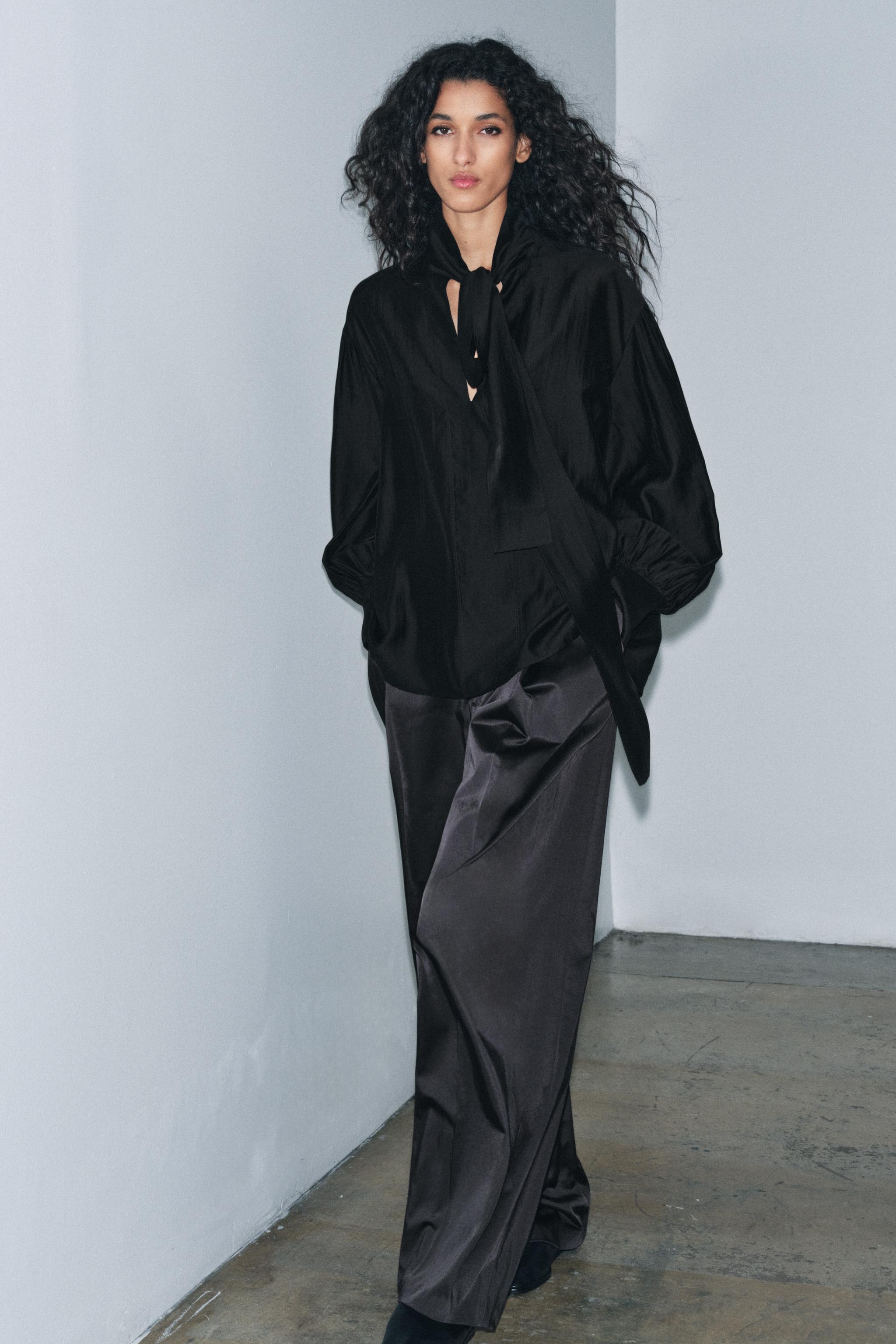 FLOWY SHIRT WITH TIES ZW COLLECTION - Black | ZARA United States