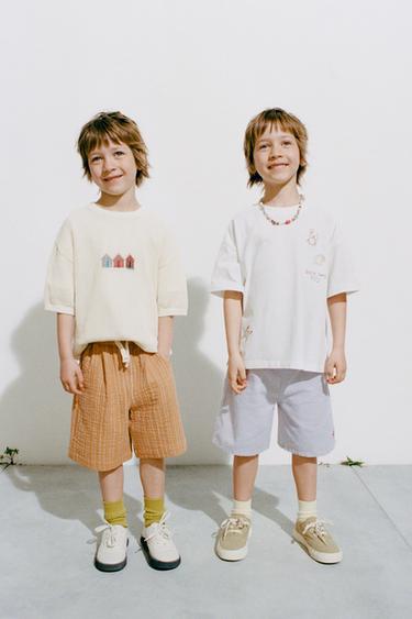 SHORT RAYÉ BRODÉ - Bleu pastel de Zara - Image 5