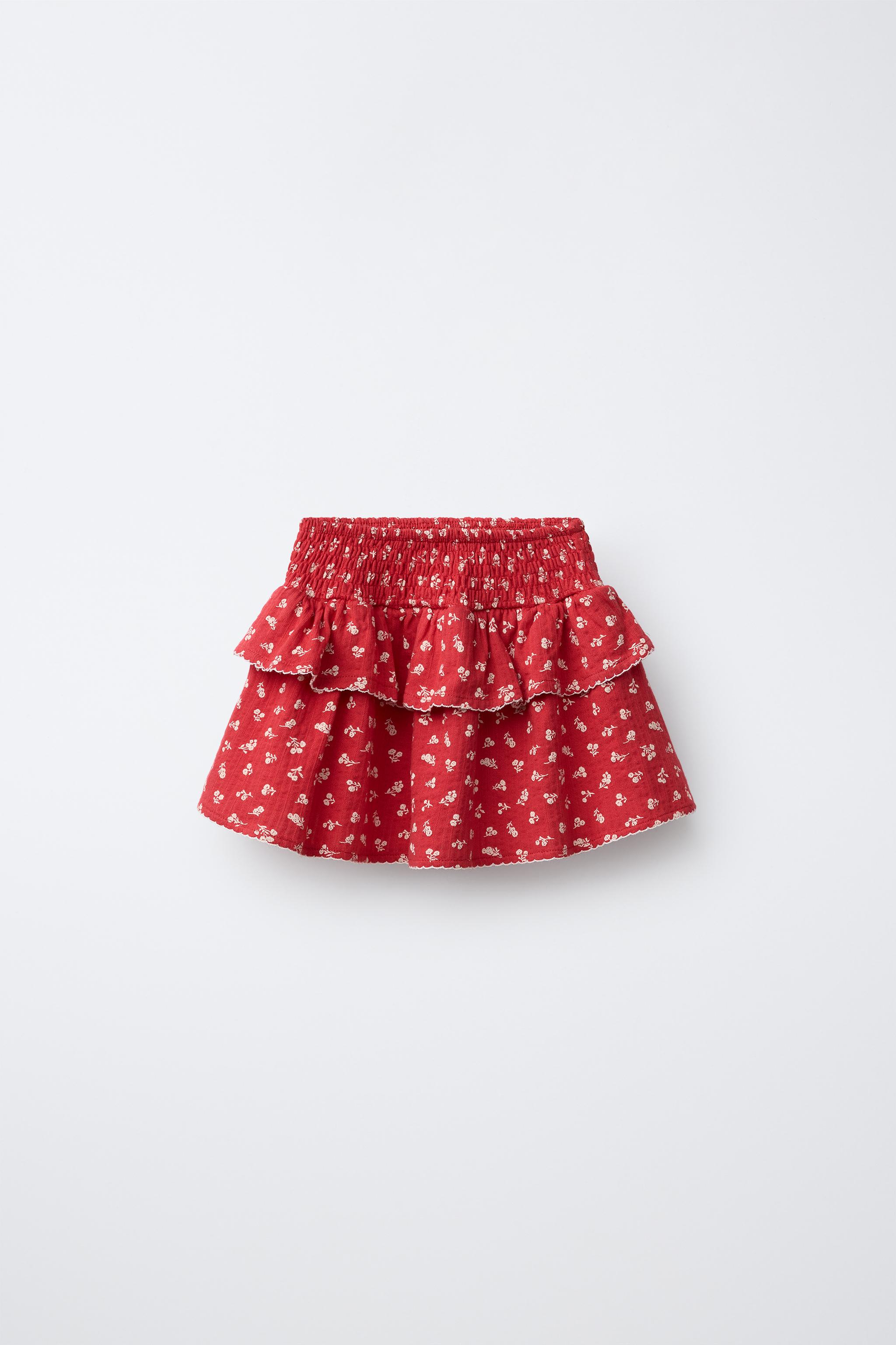 ANIMAL PRINT SHIRRED SKIRT — Red