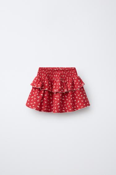 FALDA GOMAS FLORES - Rojo de Zara