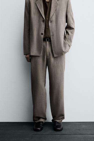 TEXTURED SUIT TROUSERS - Light brown by Zara