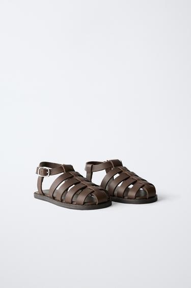Zara LEATHER FISHERMAN SANDALS WITH BUCKLE - Brown