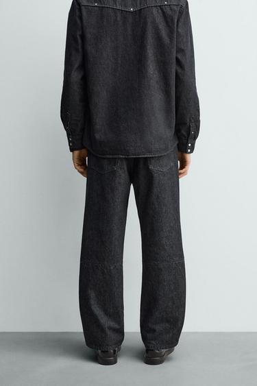 STUDDED STRAIGHT-LEG JEANS - Indigo by Zara