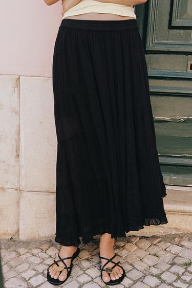 Zara ASYMMETRIC MIDI SKIRT - Black