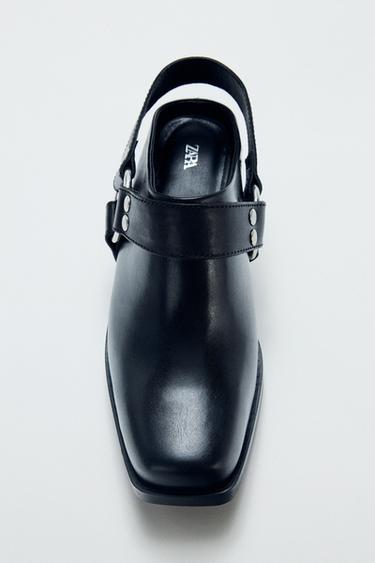 Zara LEATHER BIKER CLOGS - Black
