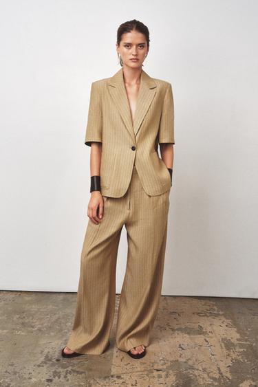 ZW COLLECTION STRIPED LINEN BLEND BLAZER - Light camel, Zara-rena - Irudia 0