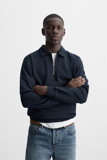 POLO QUARTER-ZIP SWEATSHIRT - Navy blue by Zara