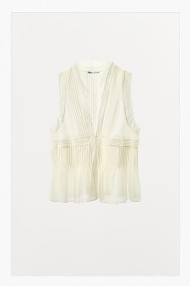 TOP PLISSETTATO CON PIZZO - Bianco sporco di Zara