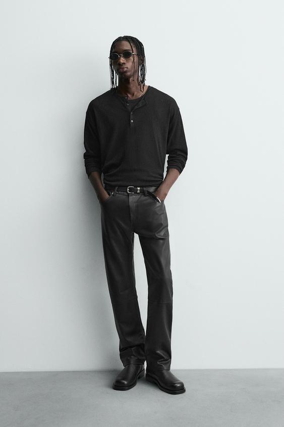 FAUX LEATHER STRAIGHT FIT PANTS