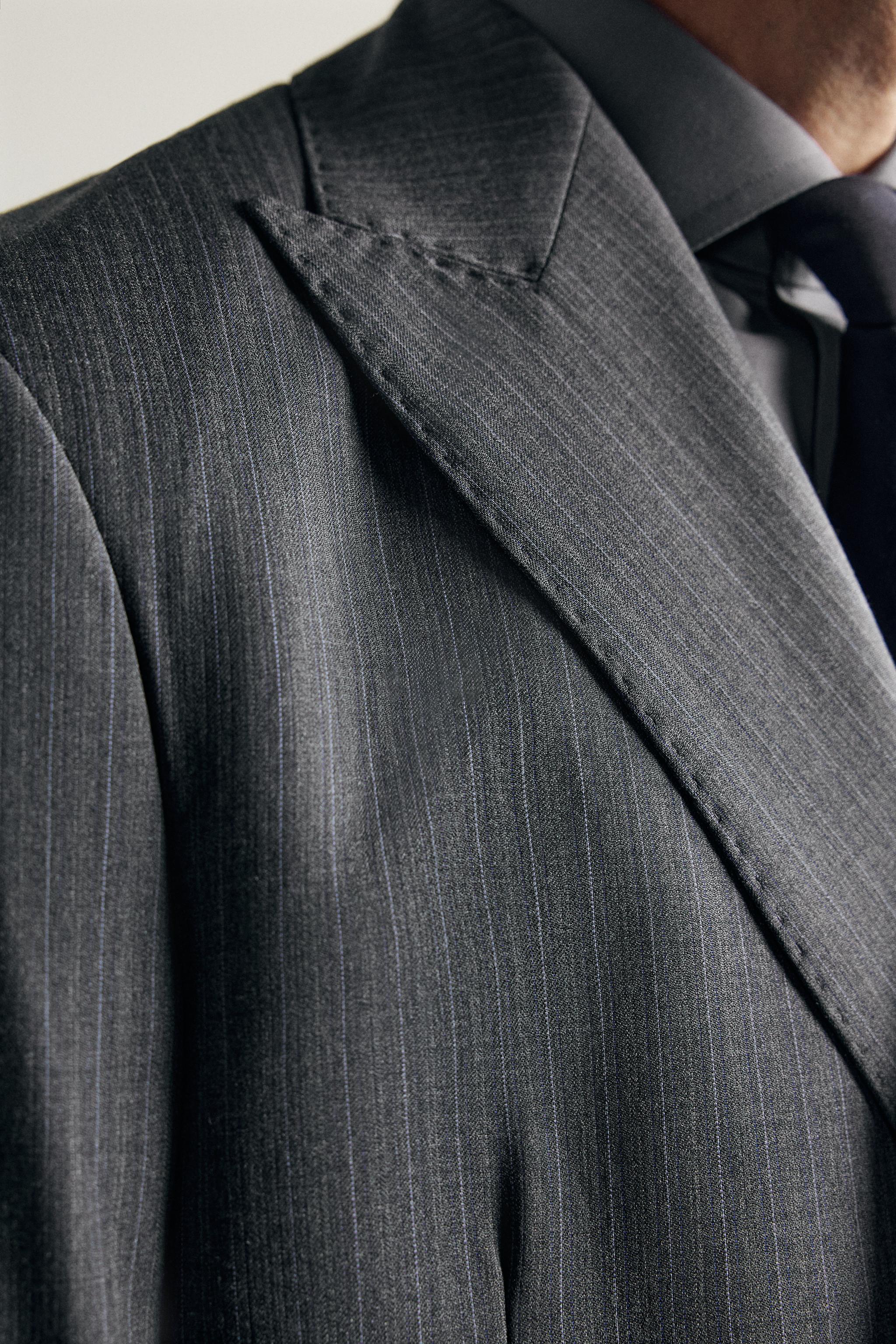 Zara ÇİZGİLİ %100 YÜN TAKIM BLAZER görsel 5
