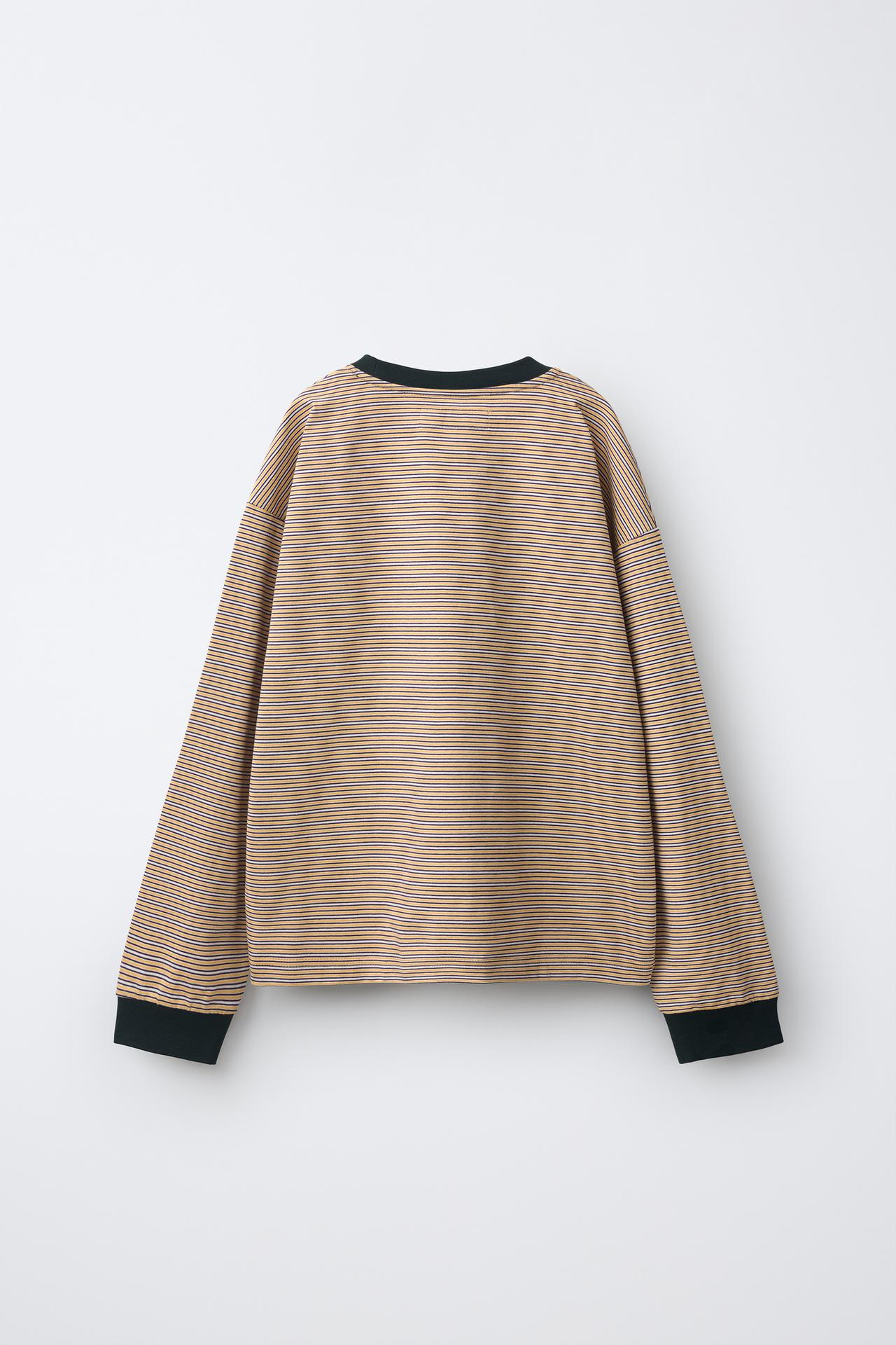 STRIPED PRINT POCKET T-SHIRT — Yellow