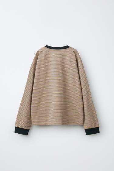 STRIPED PRINT POCKET T-SHIRT — Yellow 2