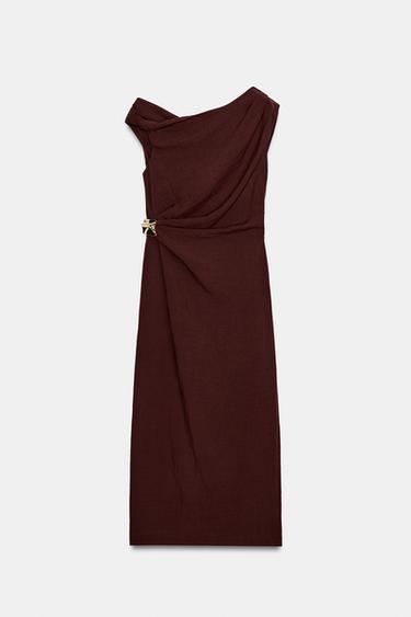 VESTIDO ASIMÉTRICO APLIQUE - Granate de Zara - Imagen 0