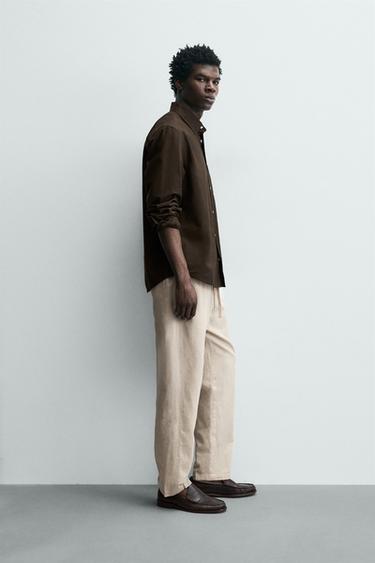 RELAXED FIT COTTON-LINEN TROUSERS - Light beige by Zara - Image 3