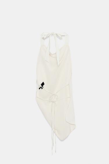 ASYMMETRIC SATIN HALTER TOP - Oyster-white by Zara - Image 6