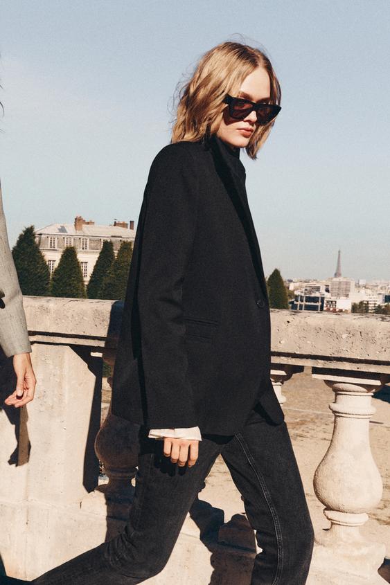 Zara ZW COLLECTION DOUBLE-LAPEL BLAZER - Black - Image 0