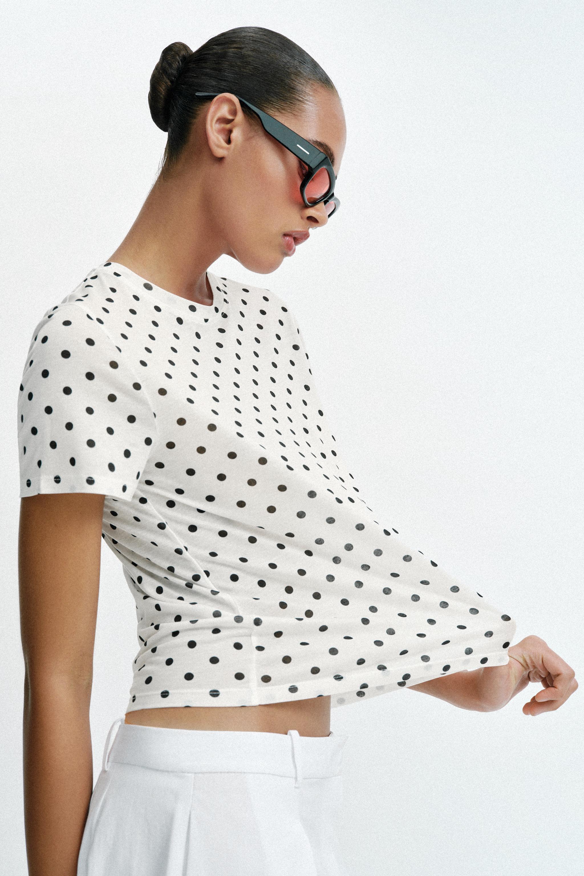 SHORT SLEEVE POLKA DOT T-SHIRT - Ecru / Black | ZARA United States