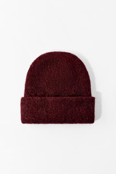 BONNET BEANIE EN MAILLE À REVERS - Bordeaux de Zara