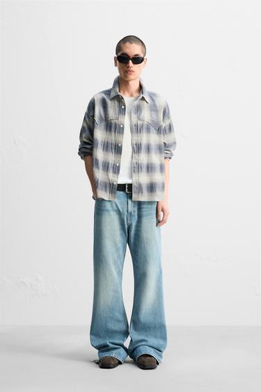 チェック柄テクスチャーシャツブルーZaraのチェック柄テクスチャーシャツ - ブルー 