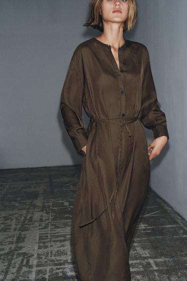 ROBE À POIS AVEC CEINTURE ZW COLLECTION - Marron de Zara - Image 1
