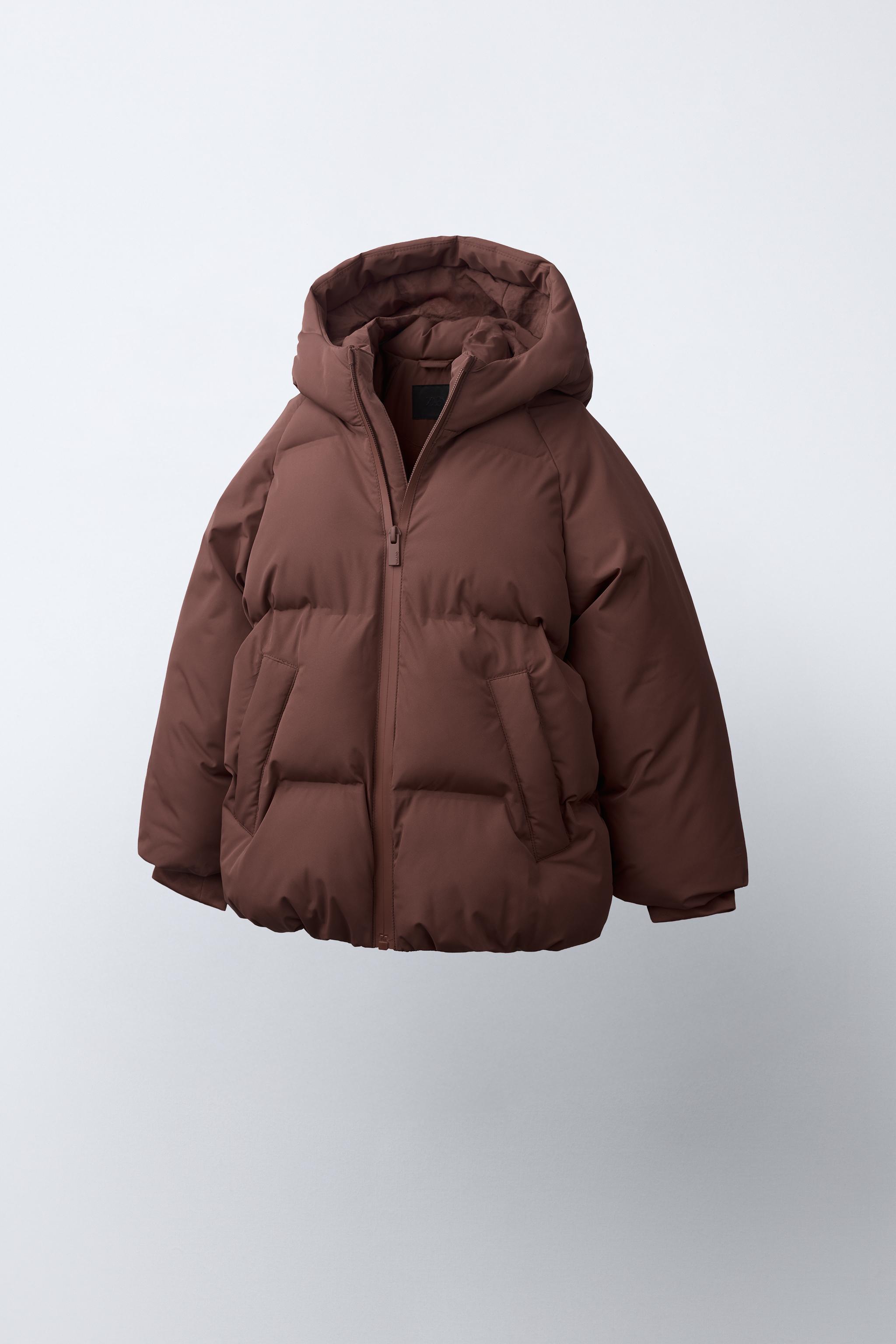 WATER REPELLENT HOODED PUFFER COAT — Dark russet