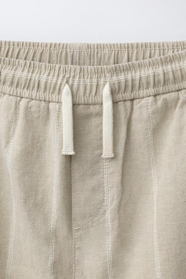STRIPED COTTON LINEN TROUSERS - Light brown by Zara - Image 2