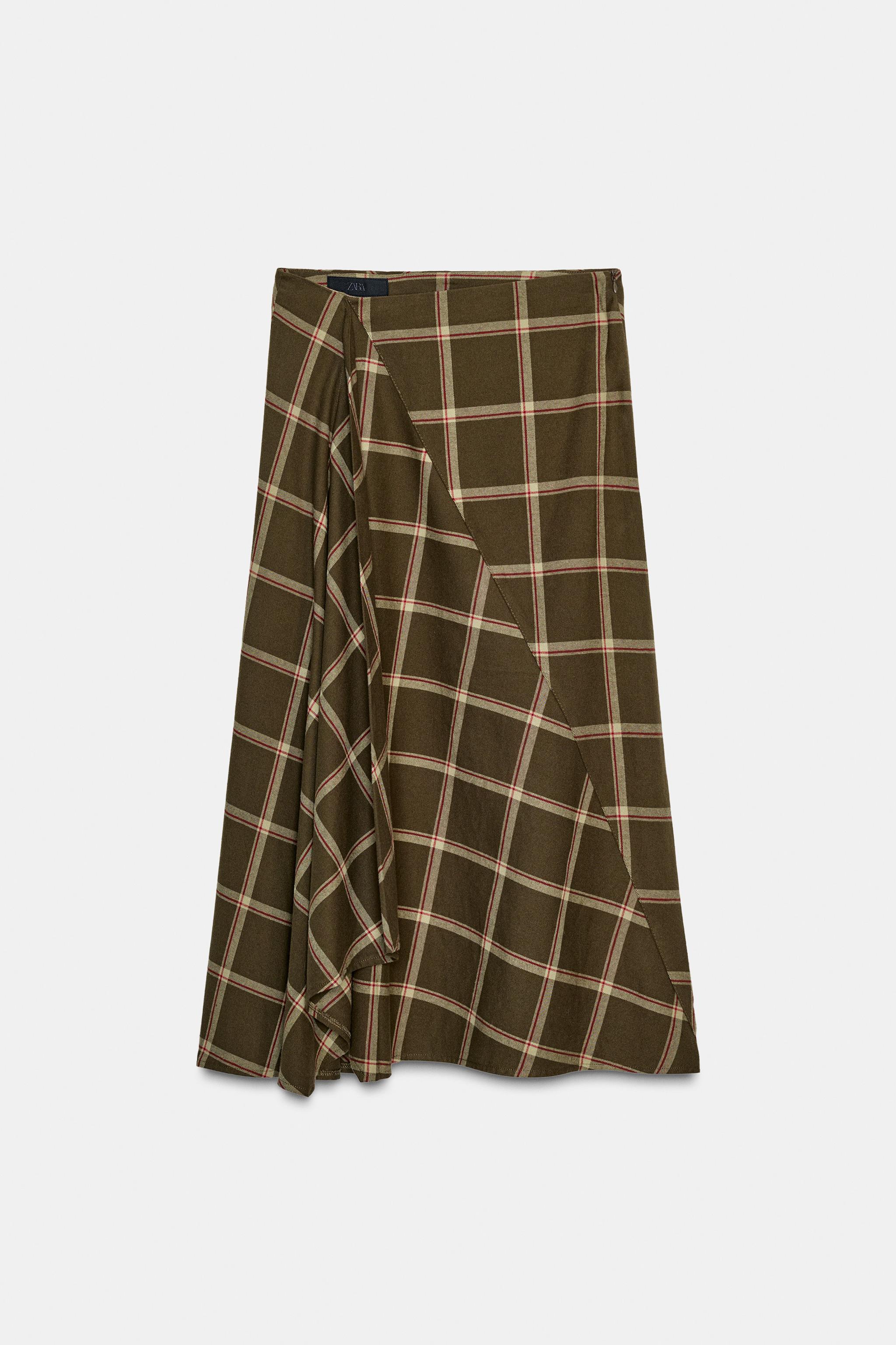 PLAID RUFFLED MIDI SKIRT